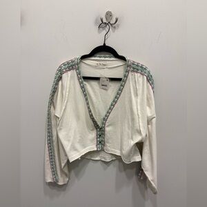 Free People Cream Top with Multicolor Knit Accents